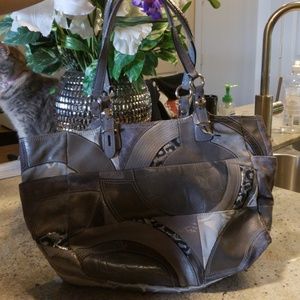 Mixed pattern silver coach bag